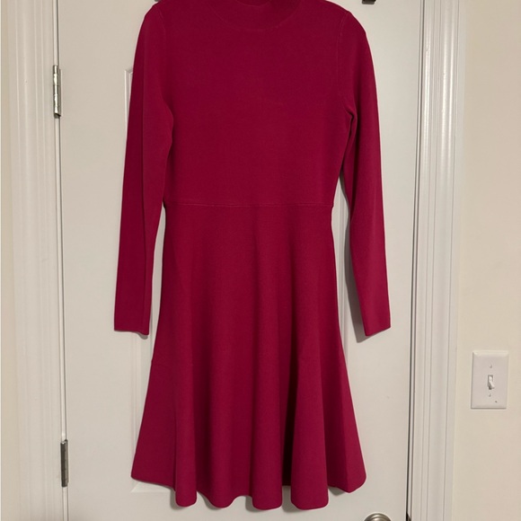 Ann Taylor Pink Knee-Length A-Line Dress with Long Cuffed Sleeves and Mock Neck - Picture 2 of 4